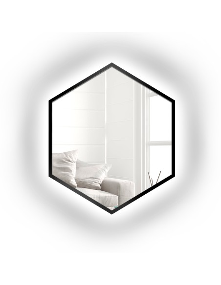 Lustro o geometrycznym kształcie w ramie z podświetleniem – HEXA W RAMIE LED