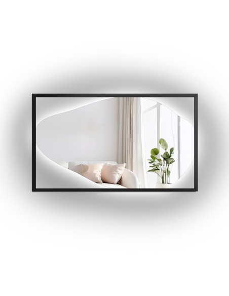 Lustro organiczne w czarnej ramie MDF z podświetleniem - HUBERTUS LED