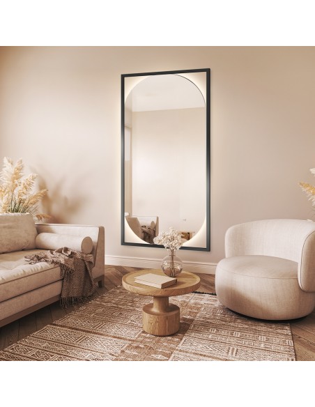 Nowoczesne lustro owalne w drewnianej ramie z podświetleniem- RENA LED