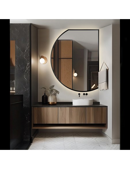 Lustro o nieregularnym kształcie w czarnej matowej ramie mdf z podświetleniem - ODETTA LED