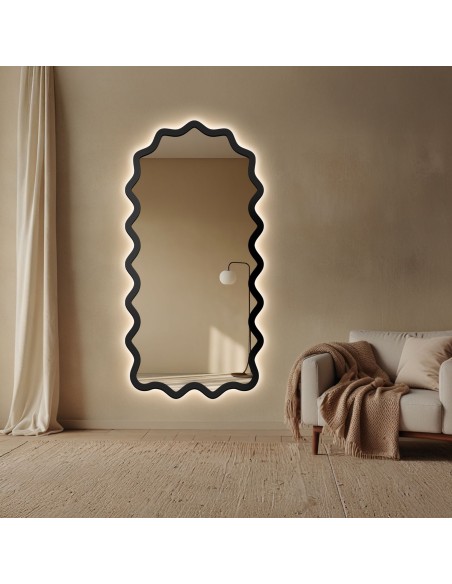 Lustro półowalne w falowanej ramie mdf z podświetleniem - AQUARELLE SONA LED