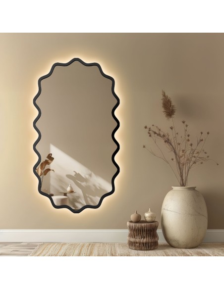 Lustro owalne w falowanej ramie mdf z podświetleniem - AQUARELLE ELORA LED