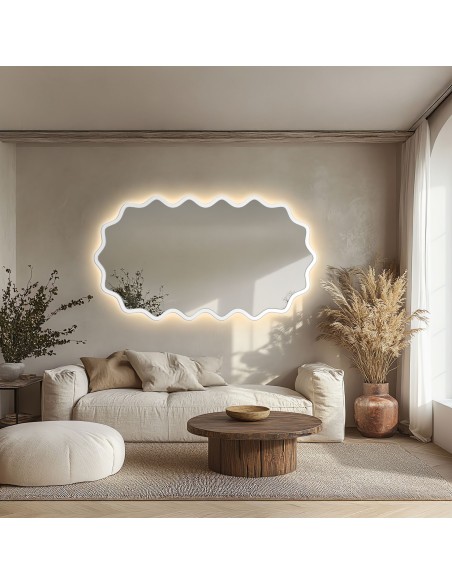 Lustro owalne w falowanej ramie mdf z podświetleniem - AQUARELLE ELORA LED