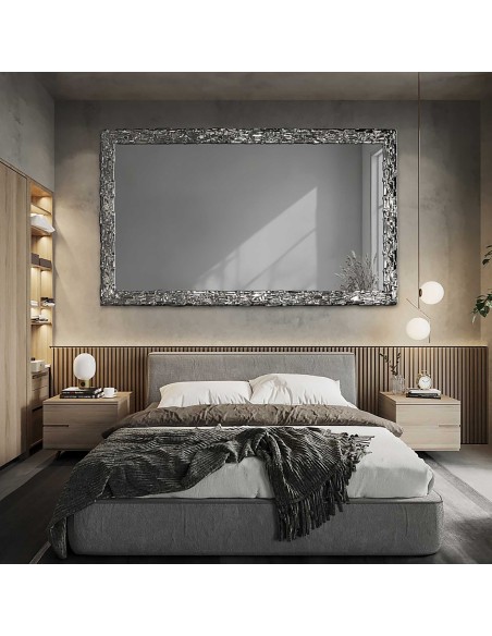 Eleganckie lustro ścienne w srebrnej ramie z grafitową taflą - CLAUDE GRAPHITE