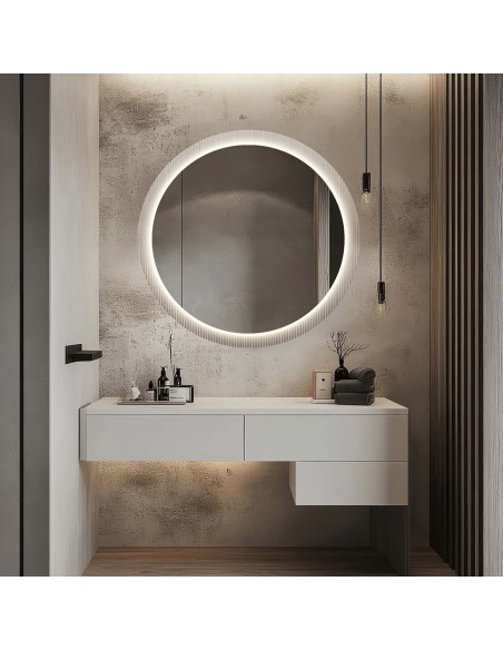 Okrągłe lustro na szkle ornamentowym visiosun classic z podświetleniem - LUXORA GLIMMER LED