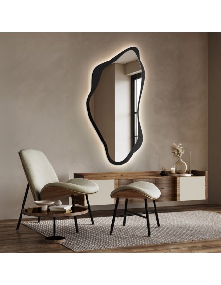 Lustro o nieregularnym kształcie w ramie mdf z podświetleniem - PIENA W RAMIE LED