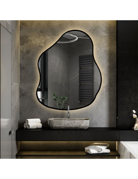 Lustro o organicznym kształcie w ramie z podświetleniem - STONE W RAMIE LED