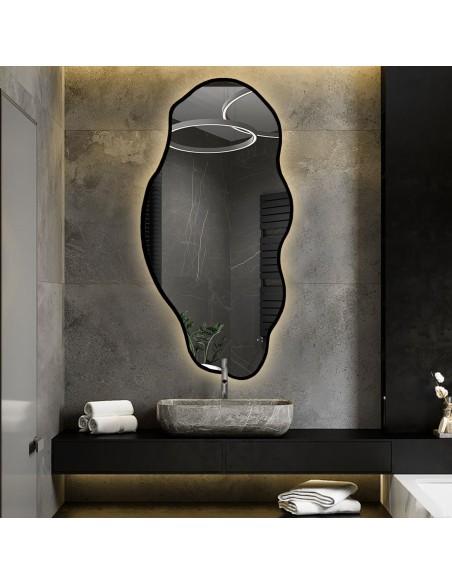 Lustro o organicznym kształcie w ramie z podświetleniem - LOLIT W RAMIE LED