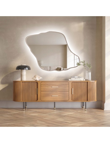 Lustro o organicznym kształcie w kaszmirowej ramie mdf z podświetleniem - MARIS DUNE LED W RAMIE
