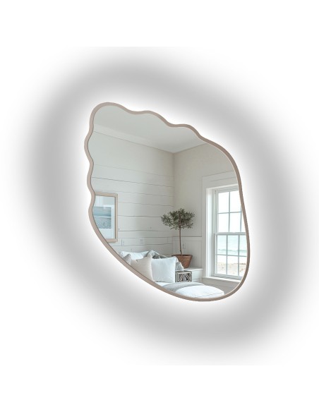Lustro o organicznym kształcie w kaszmirowej ramie mdf z podświetleniem - MARIS SHELL LED W RAMIE