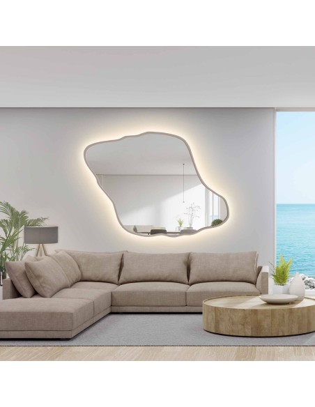 Lustro o organicznym kształcie w kaszmirowej ramie mdf z podświetleniem - MARIS DUNE LED W RAMIE