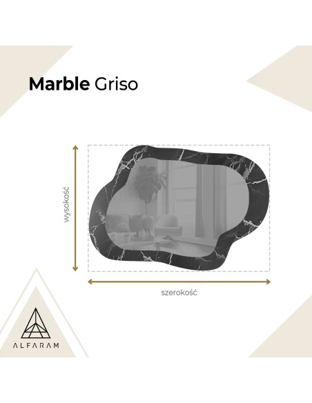 Nieregularne lustro na czarno srebrnym marmurze - MARBLE GRISO