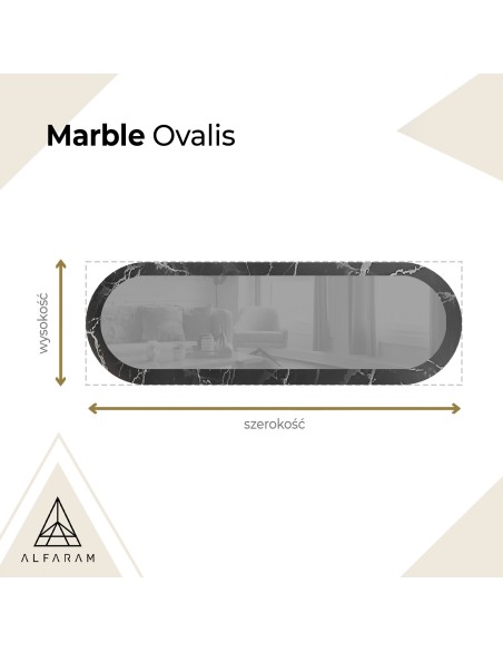 Owalne lustro na czarno srebrnym marmurze - MARBLE OVALIS