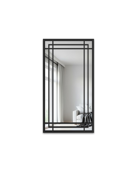 Lustro loft ze szprosami w czarnej ramie mdf - BERNARD