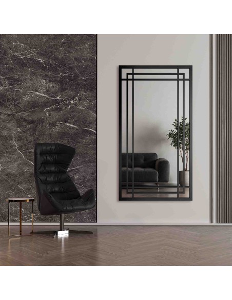 Lustro loft ze szprosami w czarnej ramie mdf - BERNARD