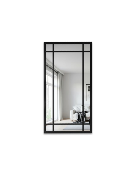 Lustro loft ze szprosami w czarnej ramie mdf - ALEKSANDER