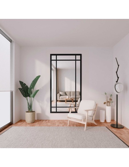 Lustro loft ze szprosami w czarnej ramie mdf - ALEKSANDER