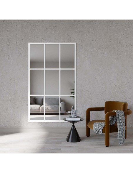 Lustro loft ze szprosami w białej ramie - HANA