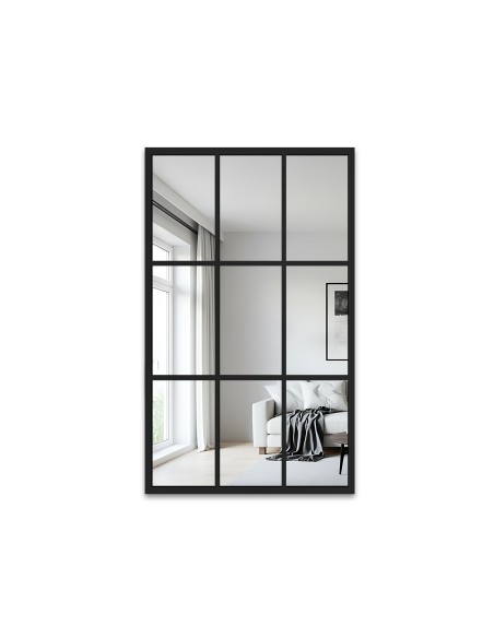 Lustro loft ze szprosami w czarnej ramie mdf - HANA