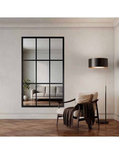 Lustro loft ze szprosami w czarnej ramie mdf - HANA
