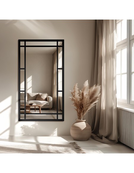 Lustro loft ze szprosami w czarnej ramie mdf - SET