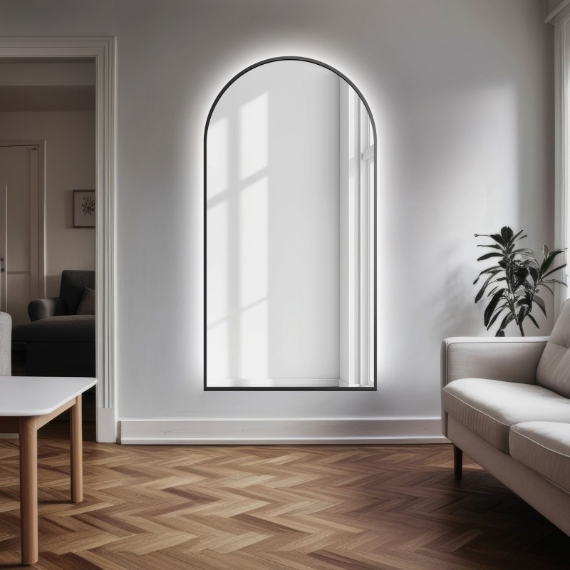 Lustro półowalne w ramie czarnej MDF SLIM z podświetleniem - DOMI LED