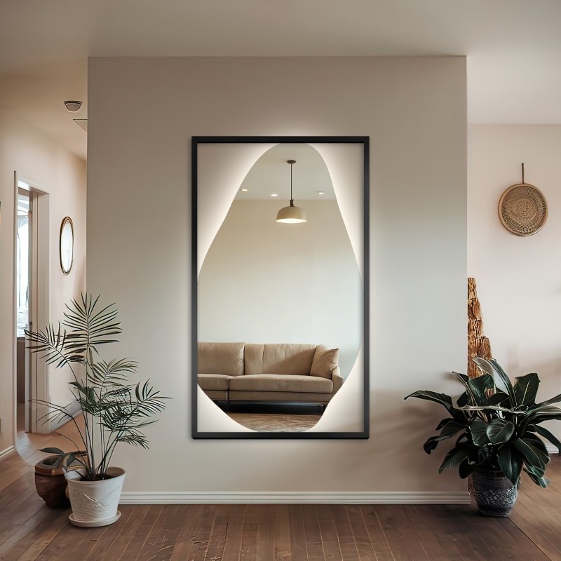Lustro organiczne w czarnej ramie MDF z podświetleniem - HUBERTUS LED