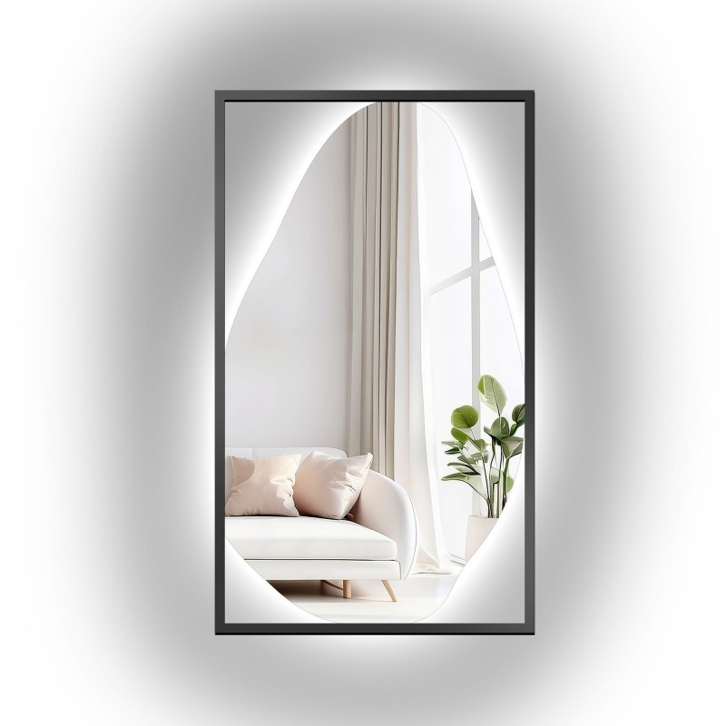Lustro organiczne w czarnej ramie MDF z podświetleniem - HUBERTUS LED