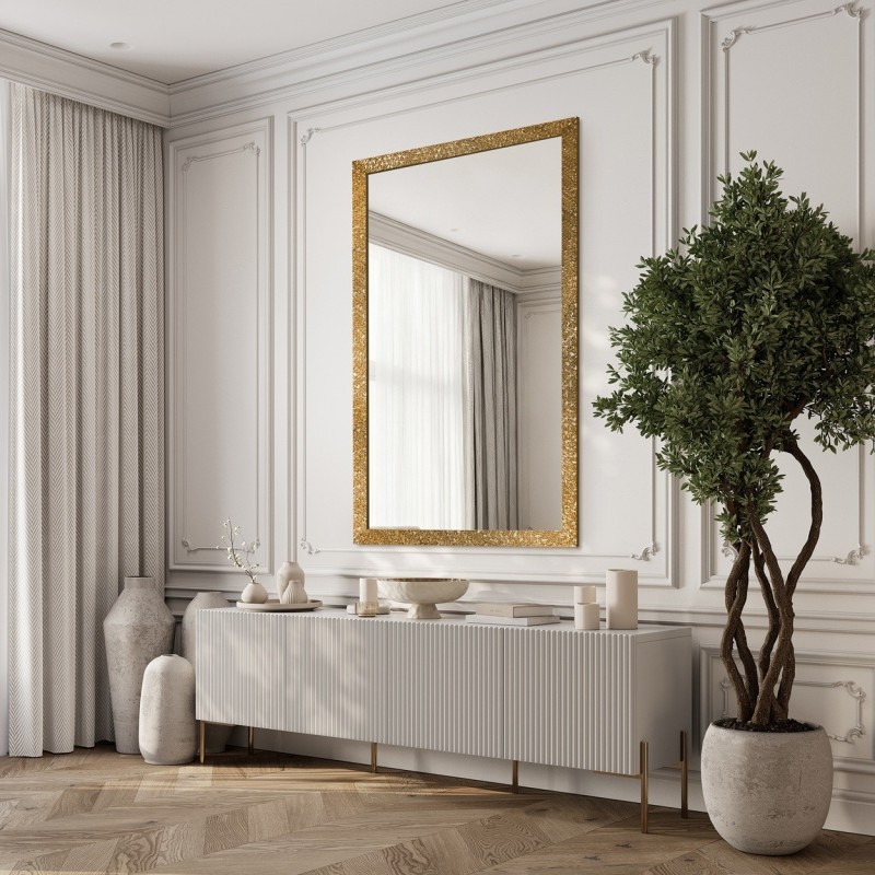 Lustro glamour w bogatej złotej ramie w wysokim połysku - 8002002