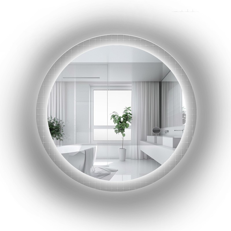 Okrągłe lustro na szkle ornamentowym master flex z podświetleniem - LUXORA FROSTED LED