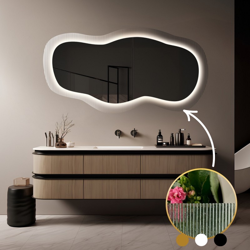 Lustro na szkle ornamentowym estriado z podświetleniem - LUXORA GLASORI LED