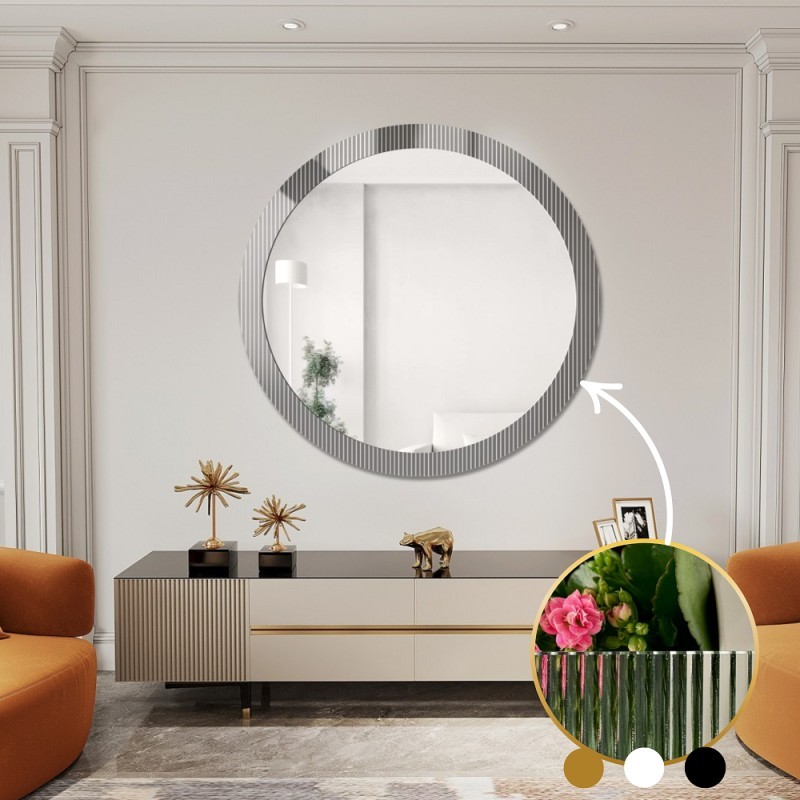 Dekoracyjne okrągłe lustro na szkle ornamentowym visiosun classic - LUXORA GLIMMER