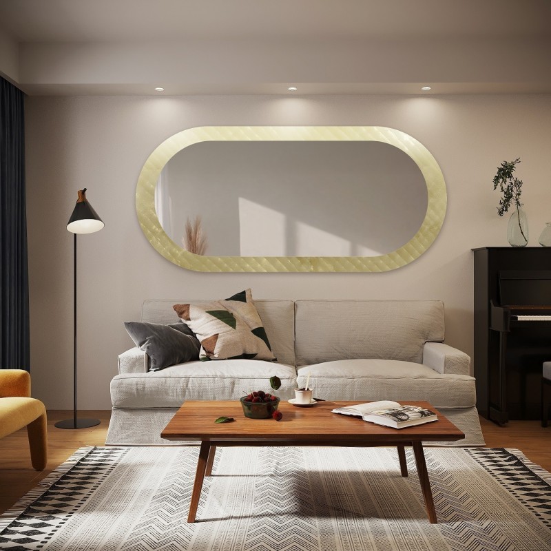 Dekoracyjne owalne lustro na szkle ornamentowym master soft - LUXORA VESPER