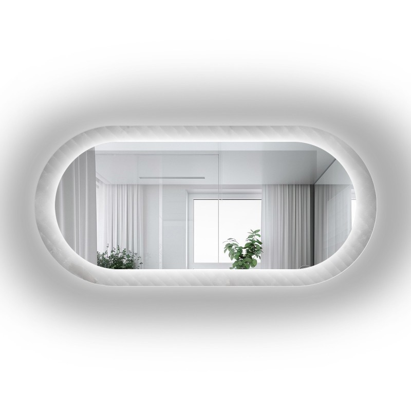 Owalne lustro na szkle ornamentowym master soft z podświetleniem - LUXORA VESPER LED