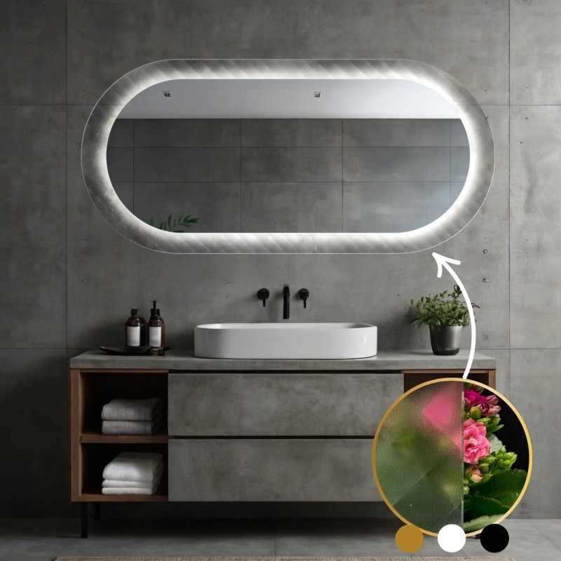 Owalne lustro na szkle ornamentowym master soft z podświetleniem - LUXORA VESPER LED