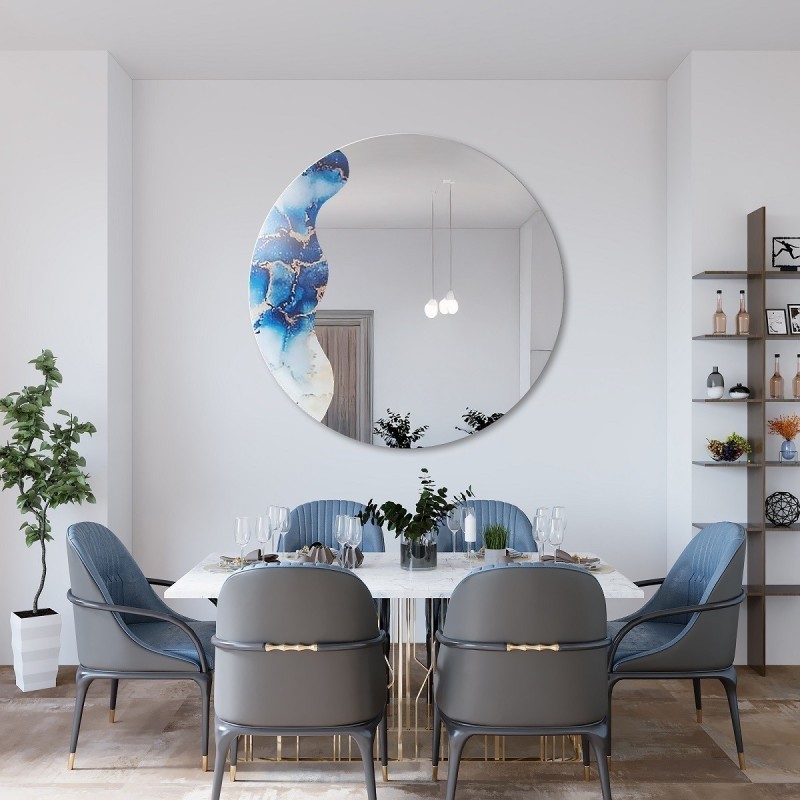 Nieregularne lustro na okrągłym niebieskim marmurze - MARBLE BLUVERO