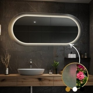 Owalne lustro na szkle ornamentowym master point z podświetleniem - LUXORA ORNATE LED
