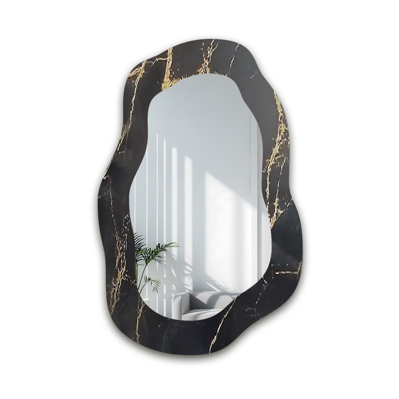 Nieregularne lustro na czarno złotym marmurze - MARBLE NOCTO