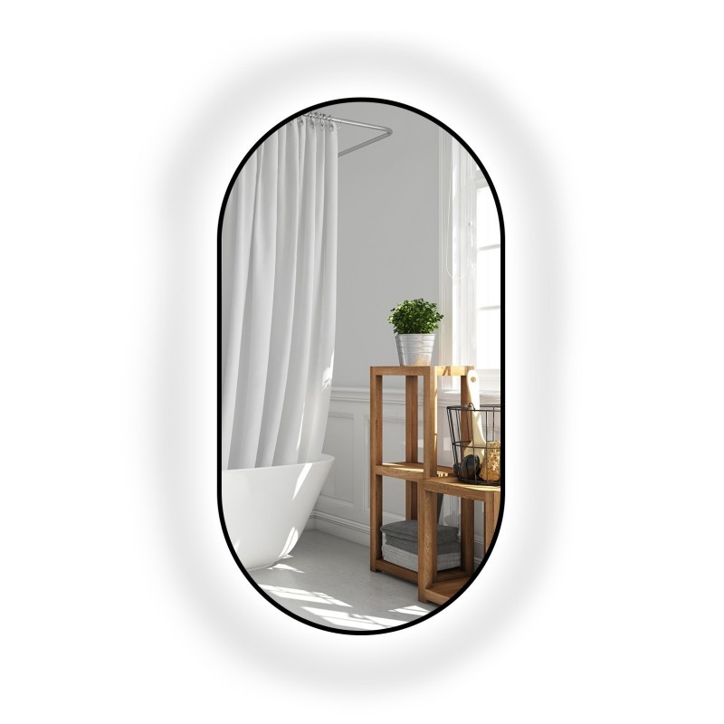 Lustro owalne w ramie czarnej MDF SLIM z podświetleniem - OLI LED
