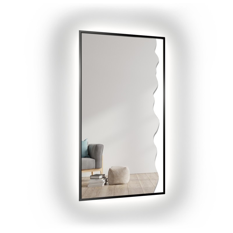 Lustro dekoracyjne w czarnej ramie MDF z podświetleniem - WIENA W RAMIE LED