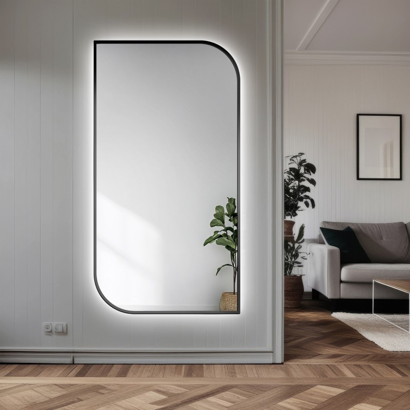 Lustro w ramie czarnej MDF SLIM z podświetleniem - ŁEZKA LED - kolor ramy do wyboru