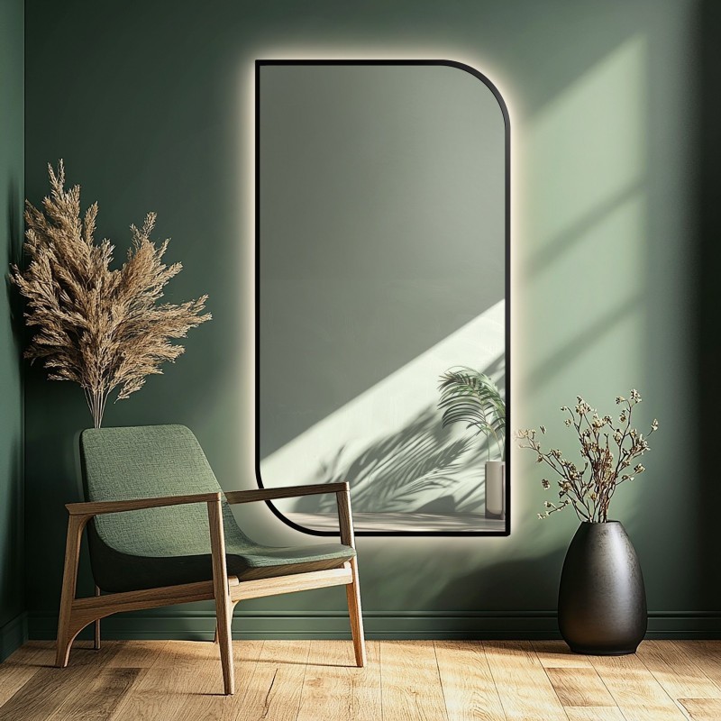 Lustro w ramie czarnej MDF SLIM z podświetleniem - ŁEZKA LED - kolor ramy do wyboru