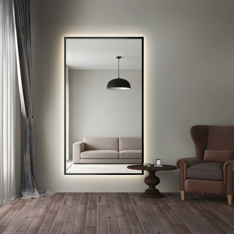 Lustro w czarnej ramie z podświetleniem - 1503 LED- kolor ramy do wyboru