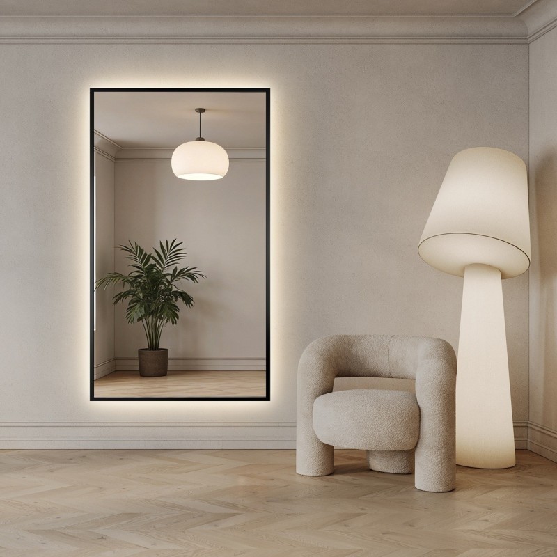 Lustro w czarnej ramie z podświetleniem - 1503 LED- kolor ramy do wyboru