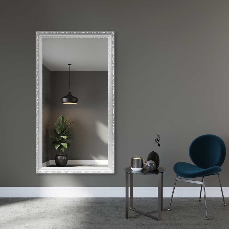Lustro w białej ornamentowej ramie drewnianej - 5004001