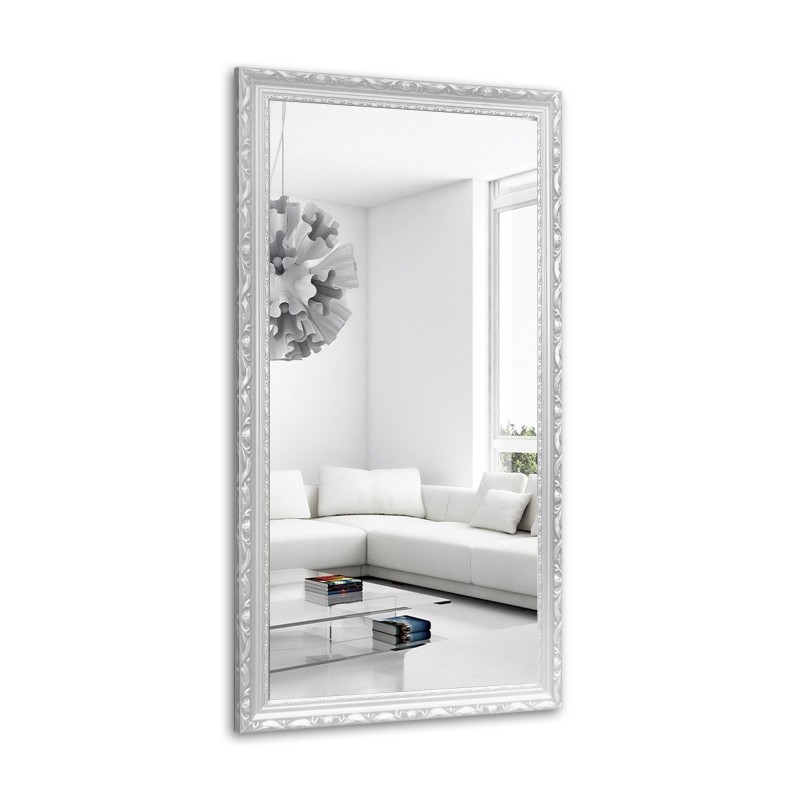 Lustro w białej ornamentowej ramie drewnianej - 5004001