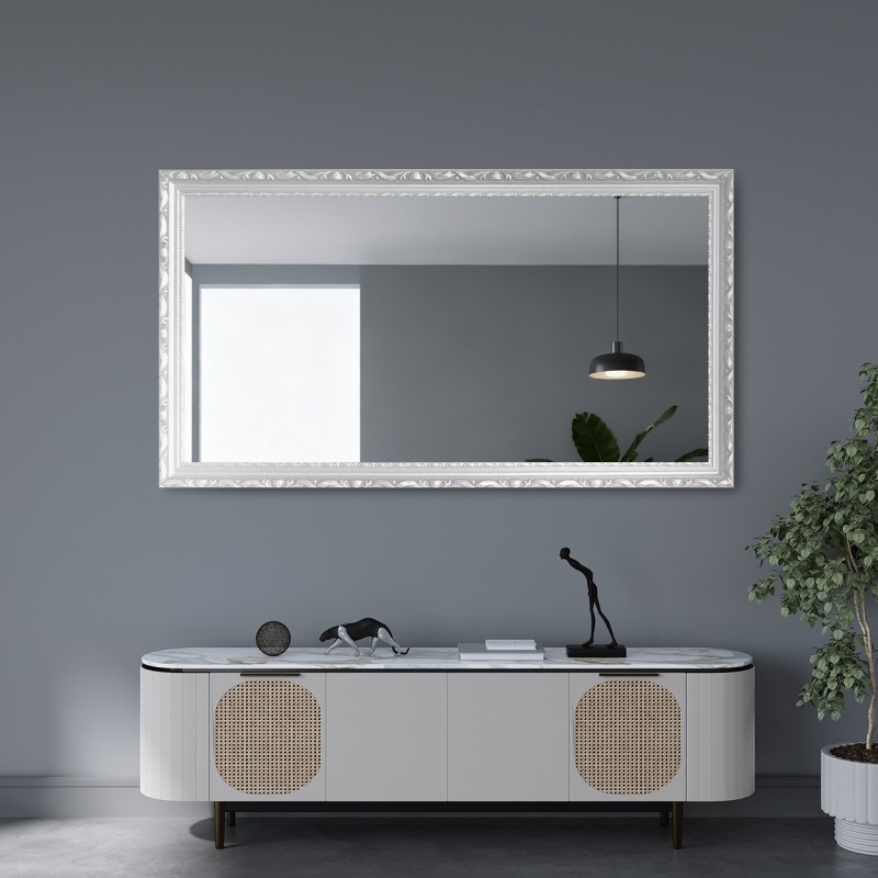 Lustro w białej ornamentowej ramie drewnianej - 5004001