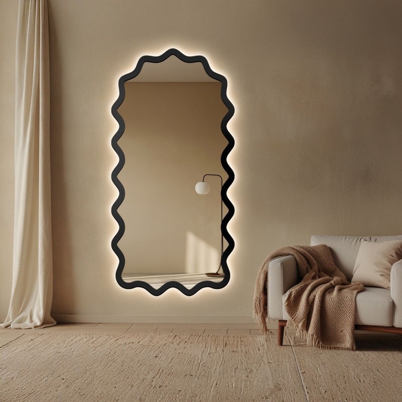 Lustro półowalne w falowanej ramie mdf z podświetleniem - AQUARELLE SONA LED