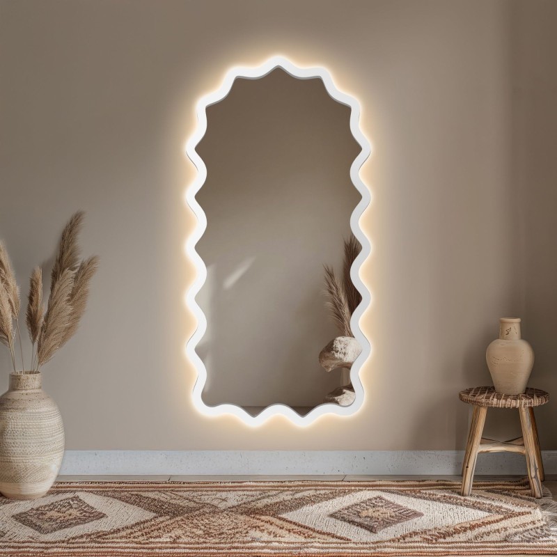 Lustro półowalne w falowanej ramie mdf z podświetleniem - AQUARELLE SONA LED