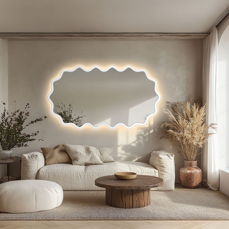 Lustro owalne w falowanej ramie mdf z podświetleniem - AQUARELLE ELORA LED
